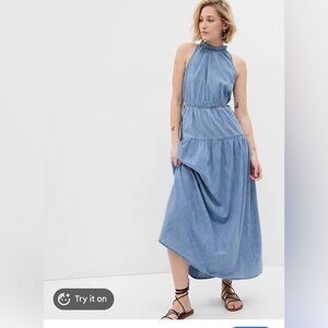 Denium high neck maxi dress—worn once- organic cotton